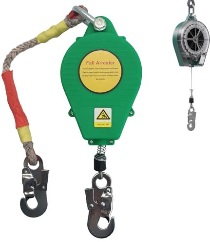 Aocay Dispositivo Anticaduta Retrattile Certificato 3-20 mt, Dispositivo Anticaduta Tetto 150 KG con Gancio, Dispositivo di Sicurezza Anticaduta Retrattile per Tetto e Lavoro Aereo(Verde,10 mt)