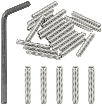 PATIKIL 1/4-20x1-1/2 Internal Hex Socket Set Grub Screws, 20 Pcs 304 Stainless Steel Cup Point Set Screw with Hex Key Wrench for Door Handles Bathroom Fixtures