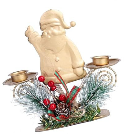 Wdbild Goldener Weihnachtskerze Mit Kiefernkennnuss Bogenknoten Und Beeren Für 2 Säule Kerzenurlaub Metall Doppel Kerzenstift