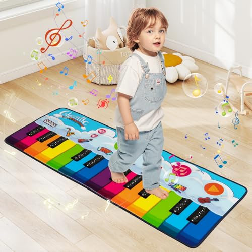 RELAX4LIFE Tappeto Pianoforte per Bambini, Tappetino con 8 Suoni di Strumenti, 24 Tasti, Melodie Incorporate, Registrazione e Riproduzione, Volume Regolabile, Giocattolo Musicale Educativo per Bambini