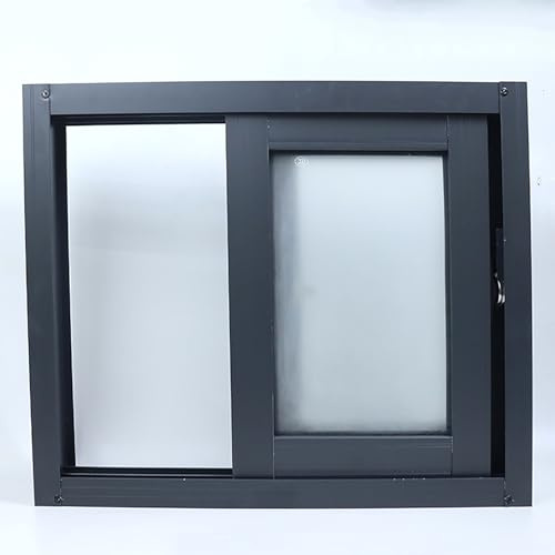 LIMENQIN Schiebefenster den Keller mit Insektenschutzgitter, Austausch von Aluminium-Schuppenfenstern, Graues Badezimmerfenster, Gehärtetes Milchglas(H40xW40cm/H15.7xW15.7in)