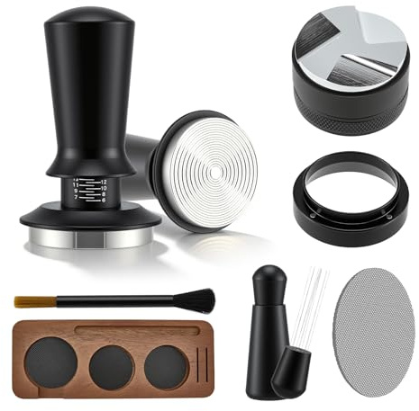 51mm Espresso Tamper 7er Set komplett mit Tamperstation, Distributor, WDT Tool, Dosierring, Puck Screen, Rührer&Reinigungsbürste-Professionelles Barista Zubehör für Kaffee Liebhaber&Espressomaschinen