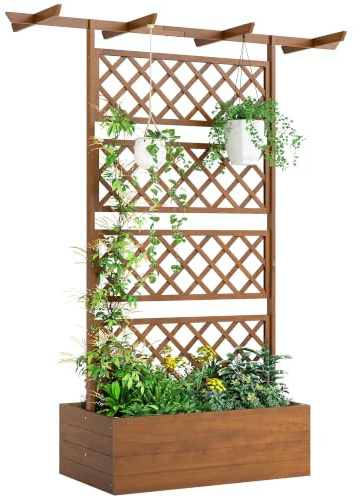 Outsunny Hochbeet mit Rankengitter mit Dach 160 x 55 x 183 cm Orange | Holz Gartenbeet, Pflanzbeet für Kletterpflanzen, Frühbeet für Garten, Balkon