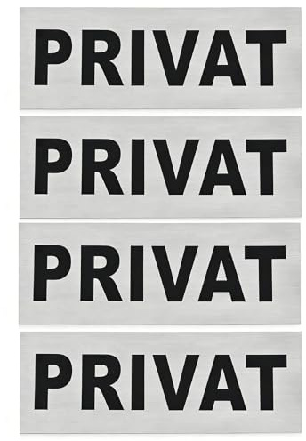 4 Stück Hinweisschild PRIVAT aus Aluminium – Ideal für Innen- und Außenbereiche – Klebeschild Privat, Professionelles Klebeschild für Büro, Geschäft und Restaurant, 16 x 6 cm