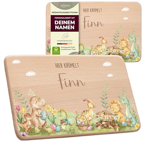 Kidsmood Kinder Frühstücksbrettchen Holz personalisiert mit Namen 22x14 cm | Buchenholz 22x14 cm, Name und Motiv im Farbdruck, Vesperbrett und Brotzeitbrett, Geschenk zur Taufe, Geburt, Einschulung