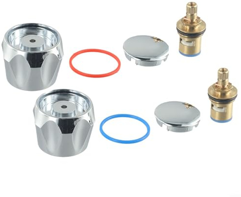 Tap Reviver Conversion Kit 1/2 Inch Replacement Heads for Basin Sink Mixer Hot Cold Chrome Finish Bathroom Kitchen Plumbing Fixtures Red Blue Handles