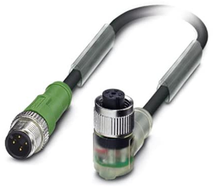 PHOENIX CONTACT SAC-4P-M12MS/1.5-PUR/M12FR-3L Sensor/Aktor-Kabel, 4 Polig, PUR Halogenfrei, Stecker Gerade M12, Buchse Gewinkelt M12, 1.5m Kabellänge, Schwarz/Grau