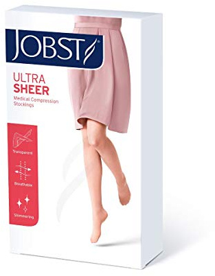 JOBST UltraSheer Thigh High with Silicone Dot Top Band, 15-20 mmHg Compression Stockings, Closed Toe, Small, Sun Bronze