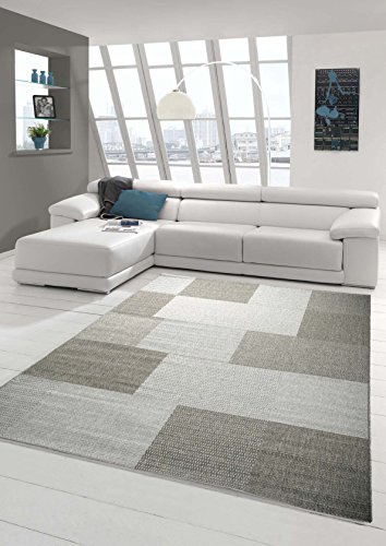 Traum Teppich Modern Flachgewebe Kariert Sisal Optik Küchenteppich Küchenläufer Karo Design Grau Größe 80x200 cm