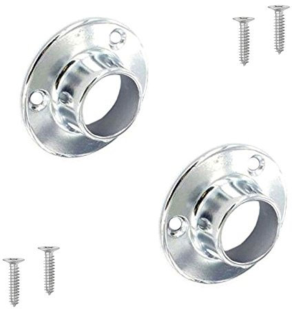 2 x Wardrobe Rail 25mm Round Tube End Sockets in Polished Chrome