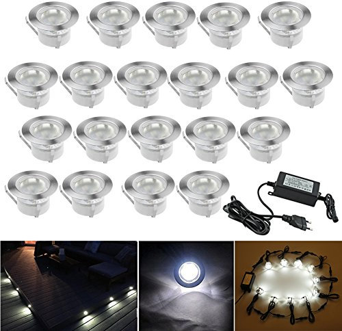 CHNXU 20er Set Terrassen Einbaustrahler LED Bodeneinbauleuchten Kaltes Weiß Aussen Ø45mm Treppen Einbauleuchte IP67 Wasserdicht Boden Lampe für Außenterrasse Garten Gehweg Küche Balkon