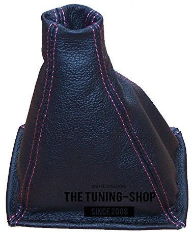 The Tuning-Shop Ltd Schaltmanschette, schwarzes Leder, rosa Nähte