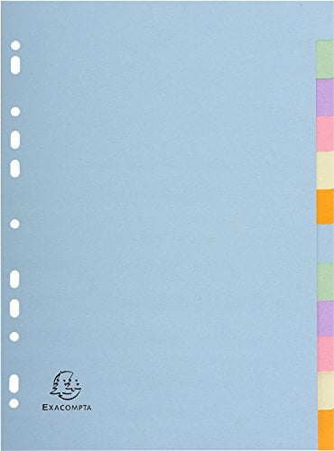 Exacompta 1612E Pastell-Register Forever für DIN A4 aus Recyclingkarton 12-teilig volle Höhe 22 x 29,7 cm vollfarbig 2 x 6 Farben Blauer Engel Pastellcolor Aquarel Trennblätter Trennstreifen