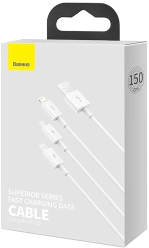 Baseus Accessoires Marque Modèle Câble USB 3 en 1 Superior Series, USB pour Micro USB/USB-C/Lightning, 3,5 A, 1,2 m (Blanc)