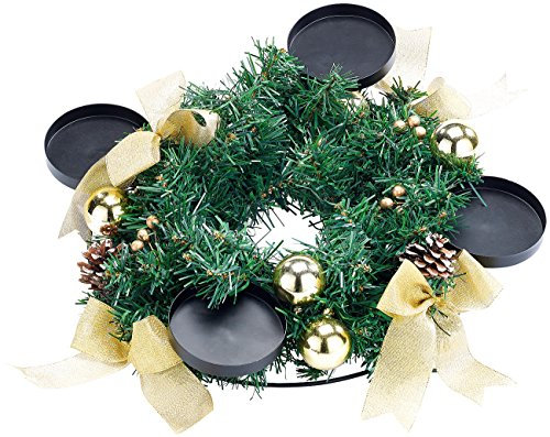 Britesta Adventskranz modern: Adventskranz mit goldfarbenem Schmuck, Ø 30 cm (Adventsgesteck modern, Weihnachtskranz, Weihnachten)