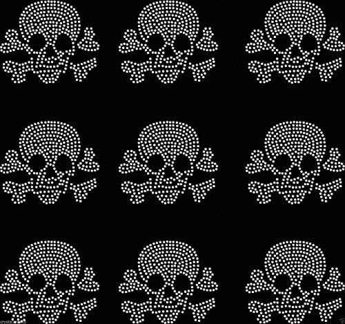 CrystalsRus 9 x kleine gefüllte Totenkopf-Applikationen zum Aufbügeln mit Strasssteinen