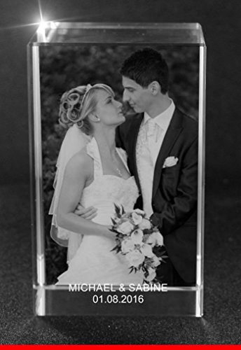 VIP-LASER 2D Gravur Glas Kristall Quader im Hochformat XXL mit dem Foto Deiner Hochzeit/Hochzeitsfoto. Dein Wunschfoto für die Ewigkeit Mitten in Glas! Groesse XXL = 120x80x80mm