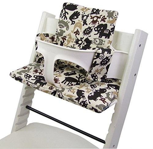 Sitzkissen Ersatzbezug Bezug Kissen-Set Sitzverkleinerer kompatibel mit Stokke Tripp Trapp für Hochstuhl-Kinderstuhl Mod. 2 (Beige Braune Tiere)