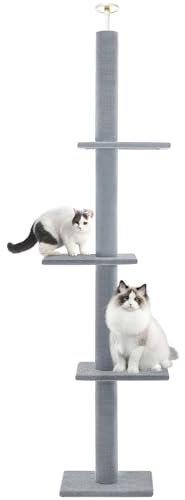 Cat Craft Floor to Ceiling Cat Tree Tower with 4-Tiers for Climbing, Adjustable to Fit 7.5-9 Foot Tall Ceiling, Modern Cat Tree for Indoor Cats Large, Gray