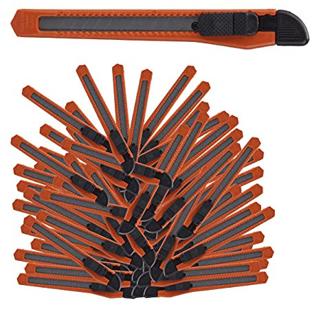 Relaxdays, orange Cuttermesser 100er Set, sicheres Einrasten, 9mm Abbrechklingen, Messer für Kartons & Tapete, zum Basteln, Standard