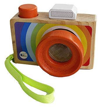 Gobus Cartoon Mini Holz Kamera Spielzeug mit Multi-Prisma Kaleidoskop Bilder Objektiv Tragbare Kamera für Kinder Kleinkinder (Tragen in der Hand)