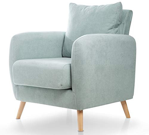 SUENOSZZZ-ESPECIALISTAS DEL DESCANSO Butaca nórdica Cies de una Plaza con cojín en el Respaldo, Acolchado y tapizado en Tela Verde Agua