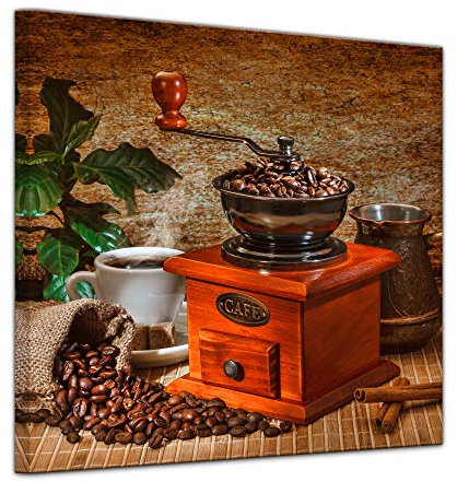 Wandbild Kaffeemühle - 60 x 60 cm quadratisch Bilder als Leinwanddruck Fotoleinwand Essen & Trinken - Genuss - Auszeit - Bohne - Geschmack