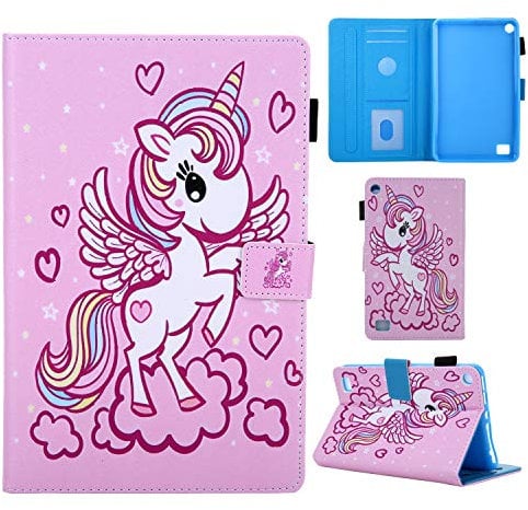 Bspring Case for Amazon Fire 7” (7th Gen 2017 & 5th Gen 2015 Releases) 7 inch Tablet - Folio Leather Smart Folding Magnetic Protective Stand Cover Case,Unicorn -2