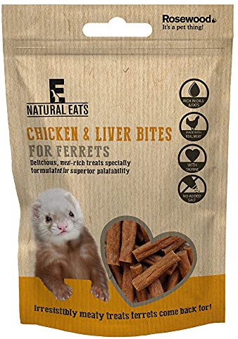 NATURAL EATS *NEW* 3 X 50G CHICKEN & LIVER FERRET BITES REAL MEAT TREATS 60460