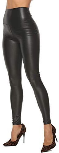 STARBILD Wet Look Faux Leather Leggings, Butt Push Up High Waist Leather Leggings Full Length Tight Leather Legging Trousers for Women, Balck, UK 6-8
