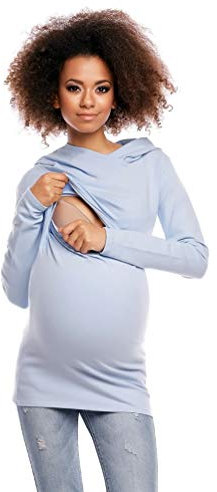 Selente Mummy Love Sweat à Capuche/Veste/t-Shirt à Manche Longues Grossesse/maternité en 100% Coton, t-Shirt Capuche Bleu Ciel, XXL