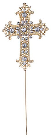 YARNOW Metall Tortenstecker Kreuz Kuchen Topper Strass Cake Topper für Hochzeit Religiöse Taufe (Golden)