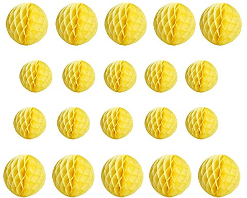 20 Stück Waben-Blumenkugeln, Party-Wabenbälle, Dekoration, Papier, Blumen, Seidenpapier, Blume, Pompons, Ball für Babyparty, Geburtstag, Hochzeit, Heimdekoration (7,6 cm + 15,2 cm, gelb)