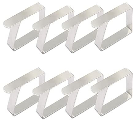 SIKAMARU 8 Stück Tischtuchklammern Edelstahl, Tischdeckenklammer Tischabdeckungsklemmen Tischdecke Clips Tischdeckenhalter Tischtuch Klein Klemme Clips für Dicke Tische Gartentisch,Silber, 5 x 4 cm