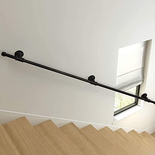 CL-ZZZ Staircase Banister for Indoor and Outdoor - 3m/3.6m/4m/5.4m - Black, Metal Wrought Iron Stairs Handrail Corridor Anti-Skid Safety Grab Bar for Elderly Kids, Wall Mount Hand Rails Railing