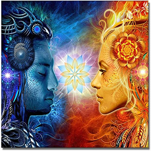 Leinwandbild, 40 x 40 cm, ohne Rahmen, abstrakte Hindu-Götter, Tantra, Shiva und Shakti, Wandkunst, Poster, nordische Heimdekoration