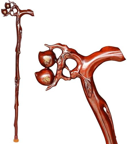 Natürliche hölzerne Mitarbeiter Wanderungsstock Trekking Pole Offset Cane, Holz Verzierter Griff Gehende Stick for Männer und Frauen. Hölzerne dekorative Stöcke und Cane for Senioren Geschenk (Farbe: