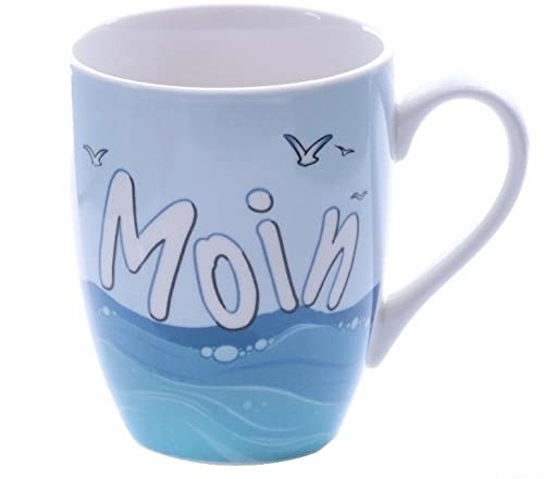 Dio only for you Becher 'Moin', blau/weiß, Porzellan, ca. 8 cm Ø x 10,5 cm H 345 ml Fassungsvermögen