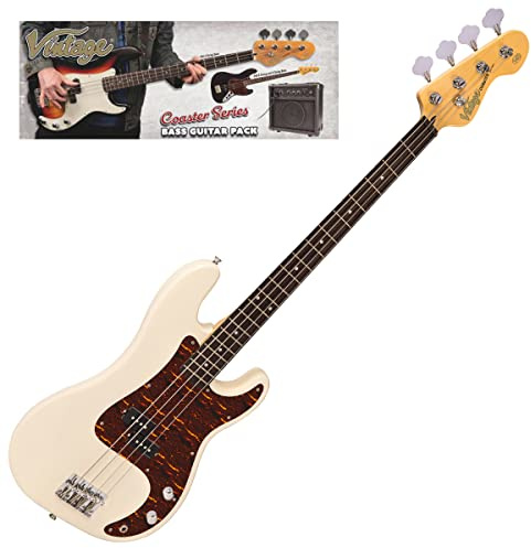 VINTAGE V40 COASTER BASS GUITAR PACK - VINTAGE WHITE