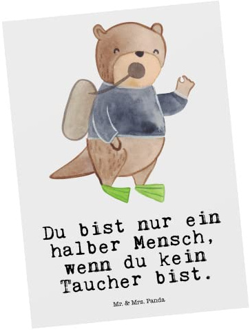 Mr. & Mrs. Panda Postkarte Taucher Herz - Geschenk, Postkarten, Grußkarte, Ansichtskarten, bildkarte, Fotokarte