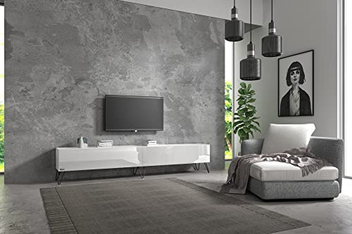 Wuun® TV-Board Lowboard Wohnwand TV-Bank Somero / 240cm (2 x 120cm) / Weiß-Hochglanz/Haarnadel Schwarz