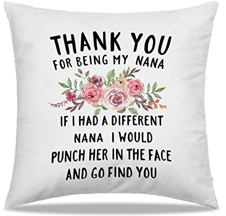 DIBOR Deko-Kissenbezüge mit Aufschrift Thank You for Being My Nana, 45,7 x 45,7 cm – dekorativer Couch-Kissenbezug, motivierender Spruch-Kissenbezug, Weihnachts- und Geburtstagsgeschenk für Oma