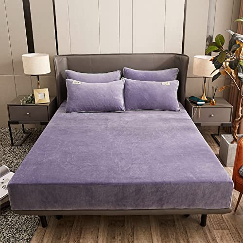 Sedefen Warme Spannbettlaken 160x200cm Lila Winter Flannell Bettlaken Plüsch Flauschige Cashmere Touch Boxspringbett Spannbetttuch für 25 bis 30cm Matraze