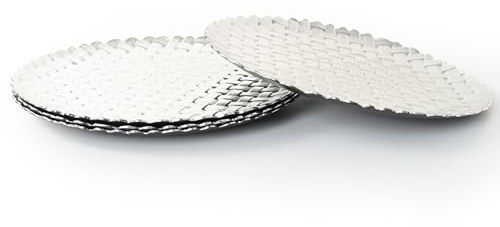 Rammento 4-Pack 33cm Silver Plastic Round Placemats | Large Charger Plates, Durable Underplates for Dinner Plates | Christmas Dinner Set Tableware & Dining Accessories | Placemat Set for 4
