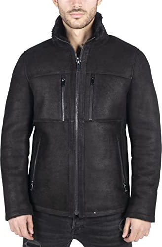 TruClothing.com Herren Lederjacke Echtes Schaffell Schafsleder Jacke kurz gezippt lässig Retro Vintage Schwarz - schwarz XL