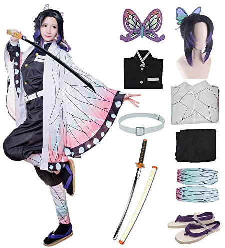 Nhorrobat Full Set Halloween Costume For Men Party Role Cosplay Costume Kimono Outfit W/Sword Shoes Wig, Black, Small