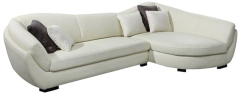 Vente-unique Ecksofa, Büffelleder, 5-Sitzer, CIPI – elfenbeinfarben – rechter Winkel