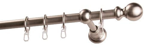 Garesa Gardinenstange Andrea Ø 20mm, 1-läufig, Nickel, matt I Stabile Vorhangstange inkl. Ringe + Faltenlegehaken I Mit Endknopf Kugel lang I 160cm