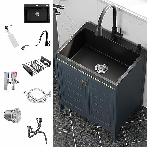 Waschbecken Küche,Spüle mit Unterschrank,Spülbecken Edelstahl,küchenspüle,Camping Waschbecken,Spülenschrank,Ausgussbecken,mit Wasserhahn Ausziehbar Und Armatur,für Campingküche,Garten,Waschbecken ( Si