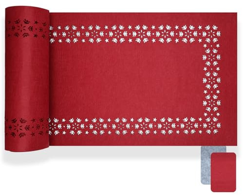 DIKARIYA Tischläufer aus Filz Winter, 30x120CM Rot Tischläufer Winter Tischband als Tisch-Deko Skandinavischer Filzläufer Rolle Dekorativer Tischgürtel für Hochzeit Deko Geburtstag Taufe Weihnachts